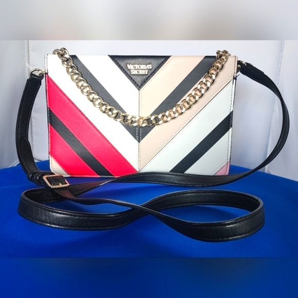 Victoria's Secret Chevron Crossbody Bag in Black, White, Pink, and Tan - Picture 1 of 16